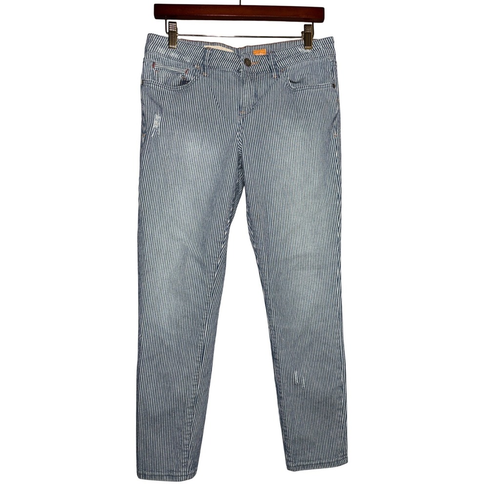 Pilcro and the Letterpress No 29 Railroad Stripe Skinny Jeans Blue White 29